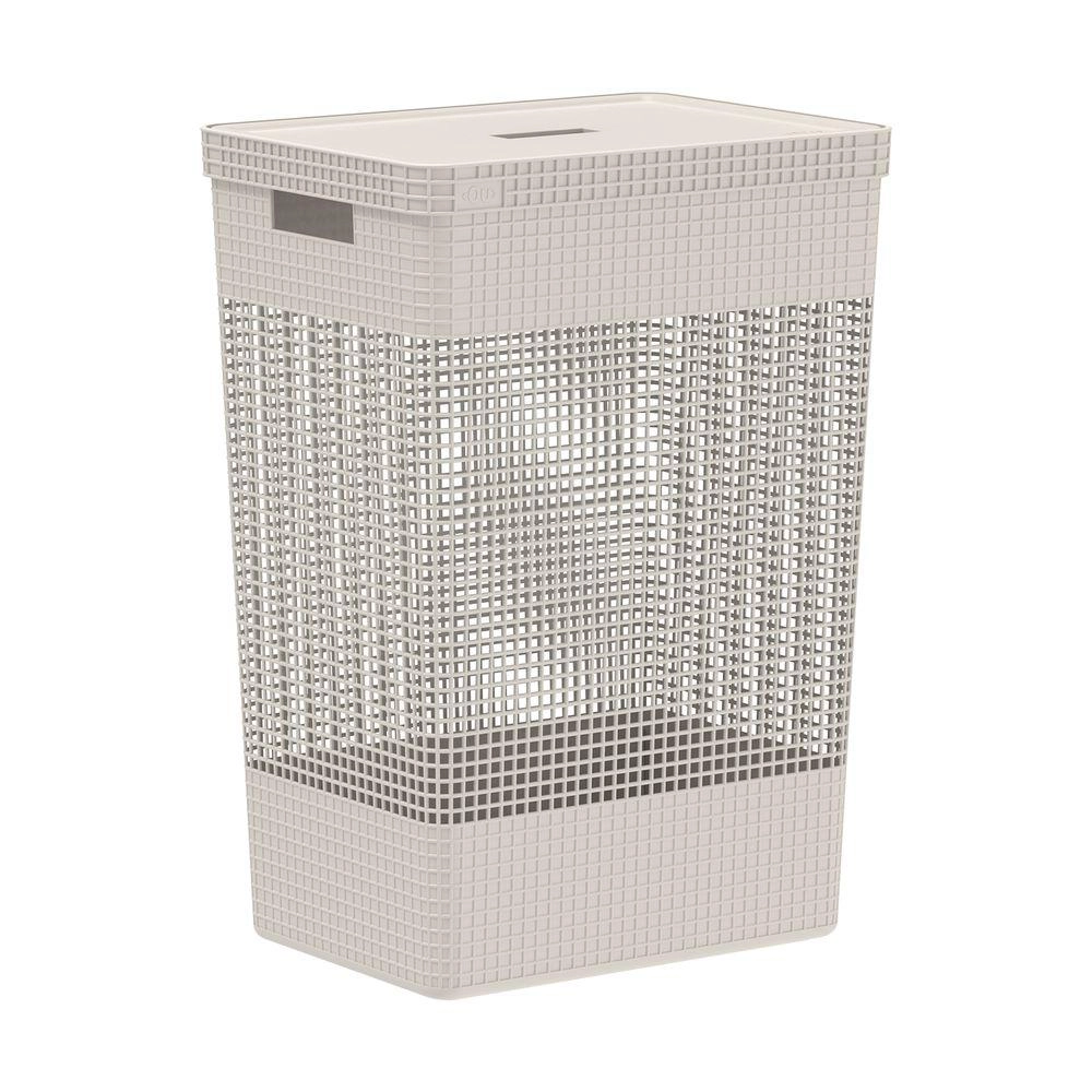 Cesto de Roupas Grid com Tampa Fechado 49 Litros Martiplast Ou - Bege
