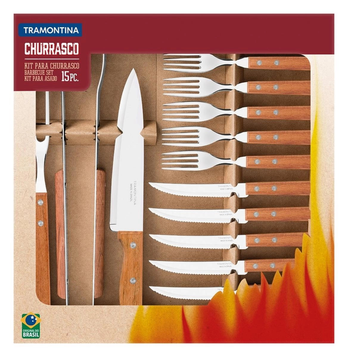 Conj Churrasco 22399/028 Dinamyc 15pcs Cabo Madeira Tramontina
