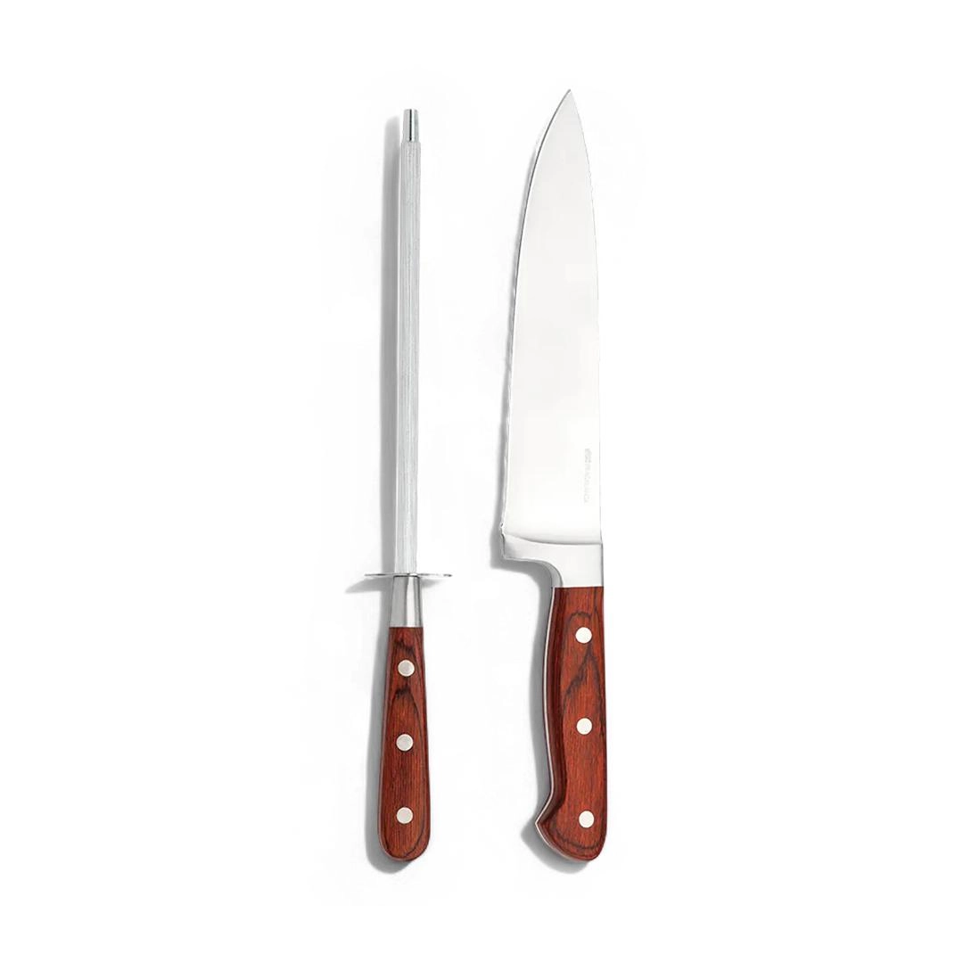 Conj Faca/Chaira Hanzzo Wood Inox Forjado Fullfit