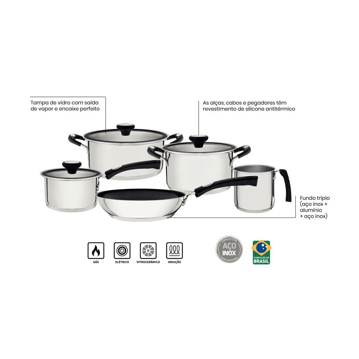Conj Panelas Solar Silicone 5pcs Inox Tramontina