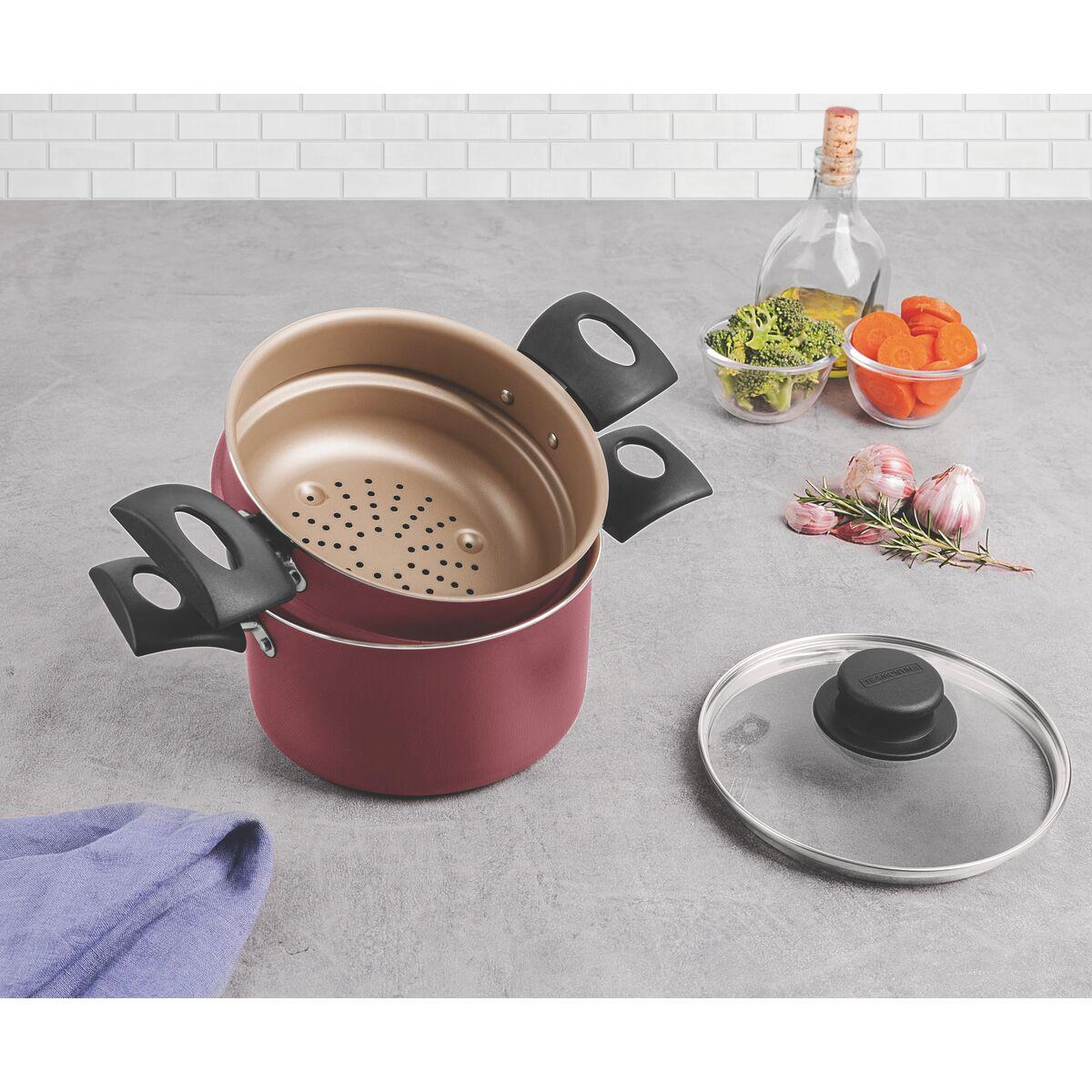 Cuscuzeiro Turim 16 cm 1,8 Litros Tramontina - Vermelho Cuscuzeiro Turim 16 cm 1,8 Litros Tramontina - Vermelho