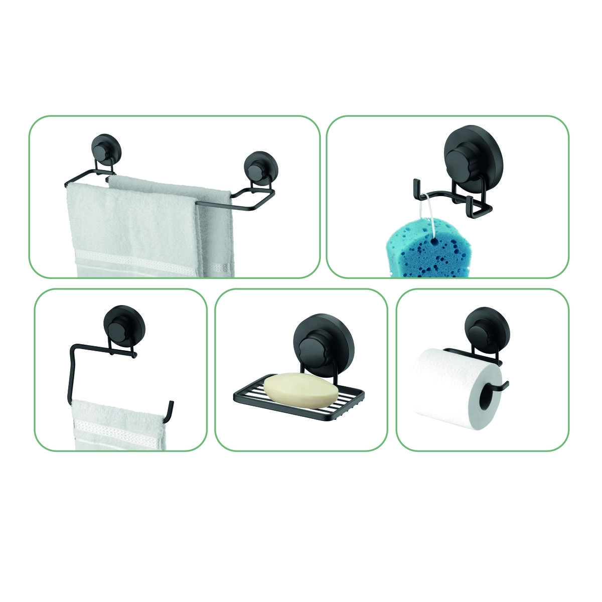 Kit Banheiro Faciliti C/ Ventosa Aramados Schmitt- Preto Fosco