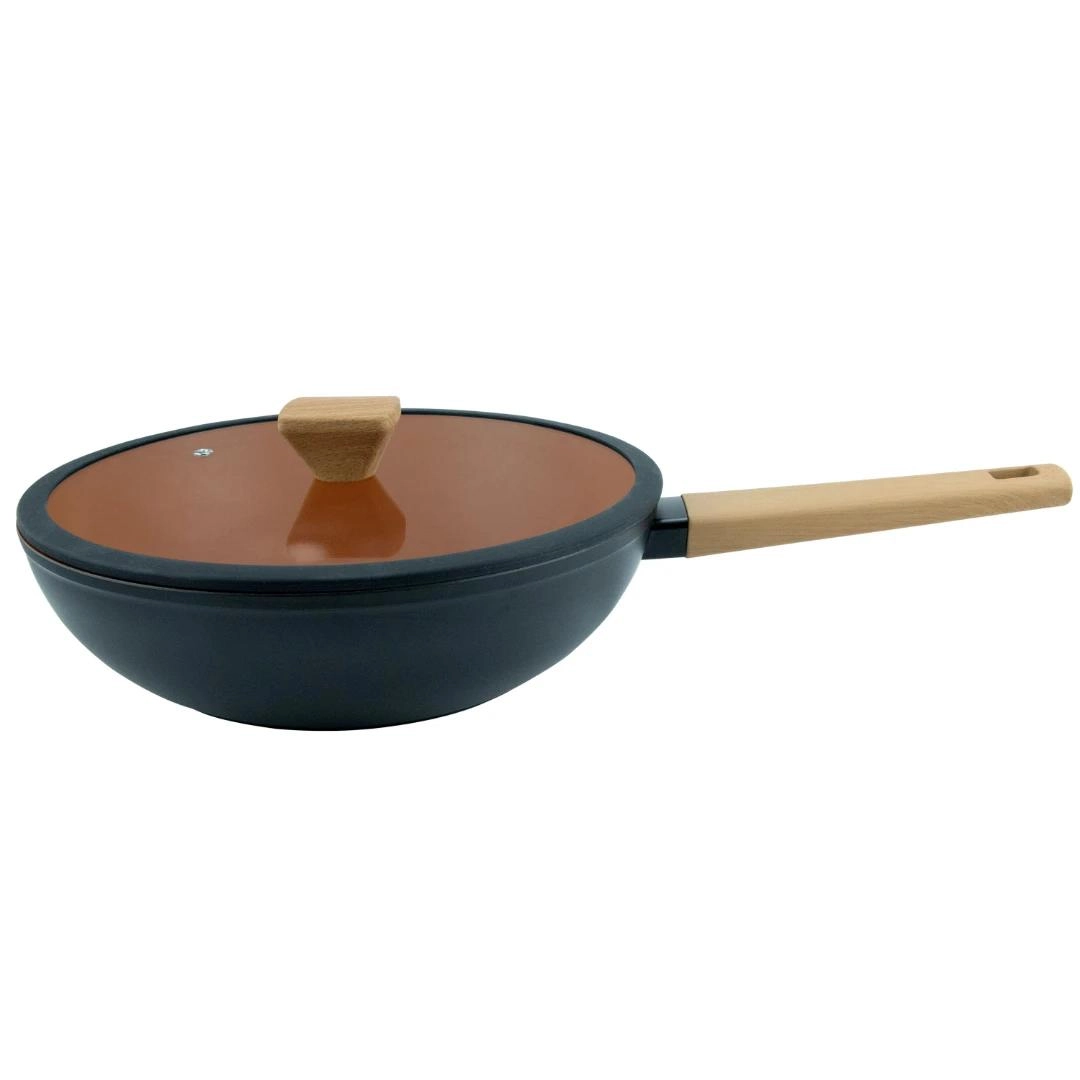 Panela Wok Inducao Norma 28cm 3,7l Preta Tp Vidro Rev Ceramico Fullfit