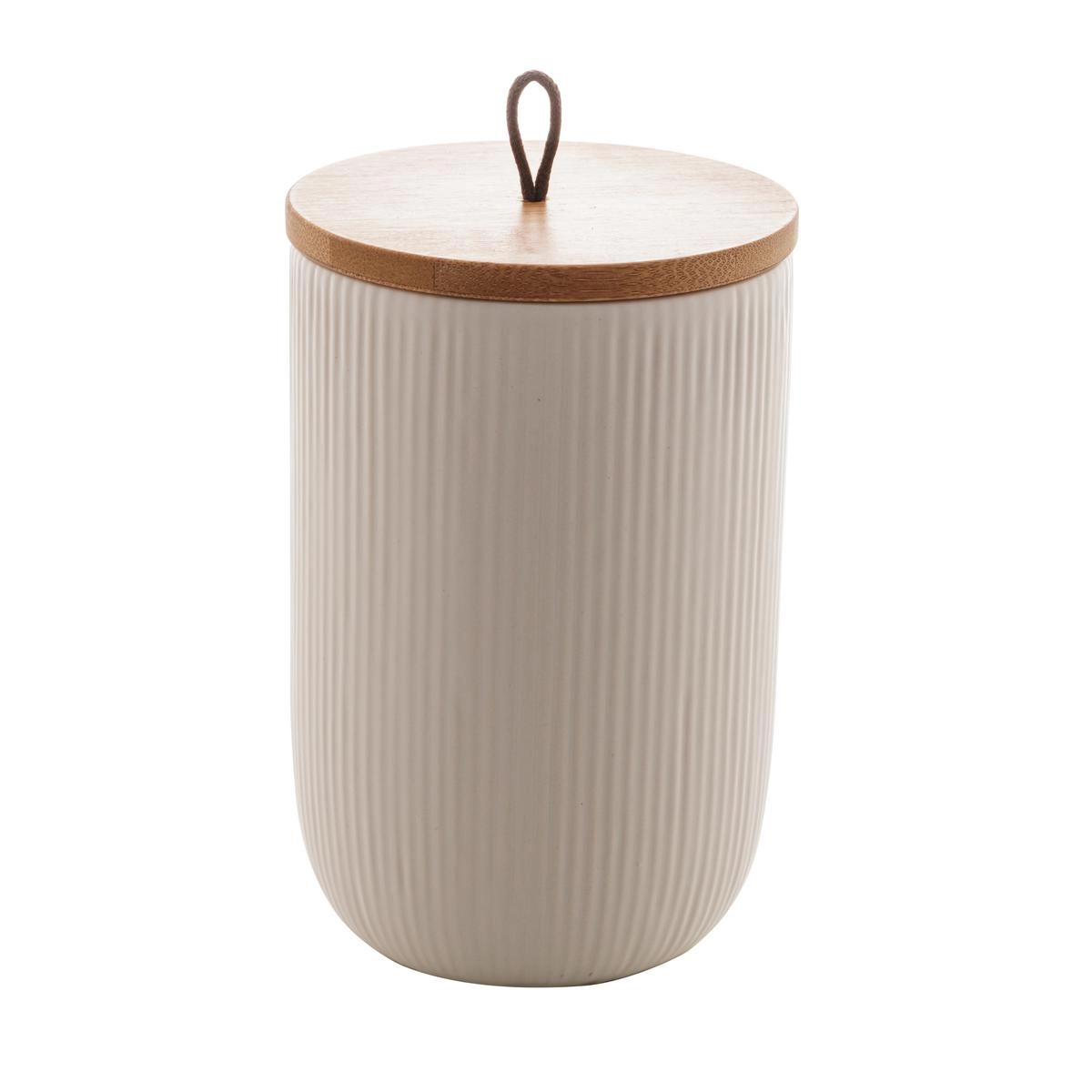 Potiche Decorativo Lines Ceramica/Bambu 15cm Lyor Design - Branco