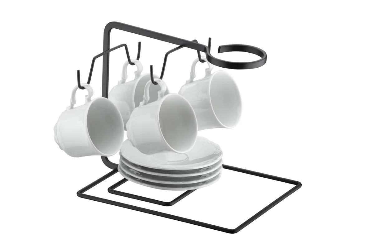 Suporte Xicaras E Coador Cafe Mocha 22x18x15,5cm Aramados Schmitt- Preto Fosco 