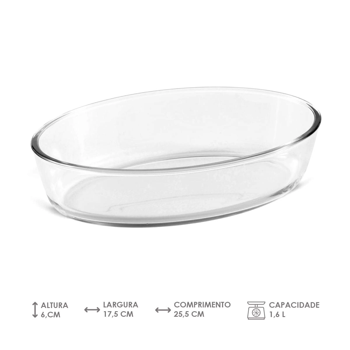 Assadeira oval em borossilicato 1,6 L - Vista Home
