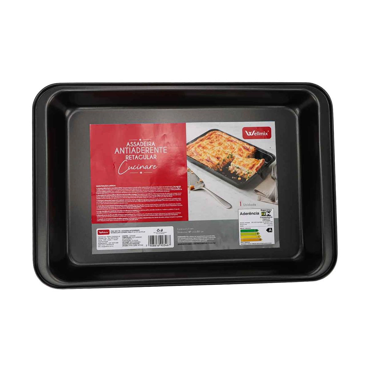 Assadeira retangular antiaderente Cucinare cinza 47 x 31 x 5 cm - Wellmix