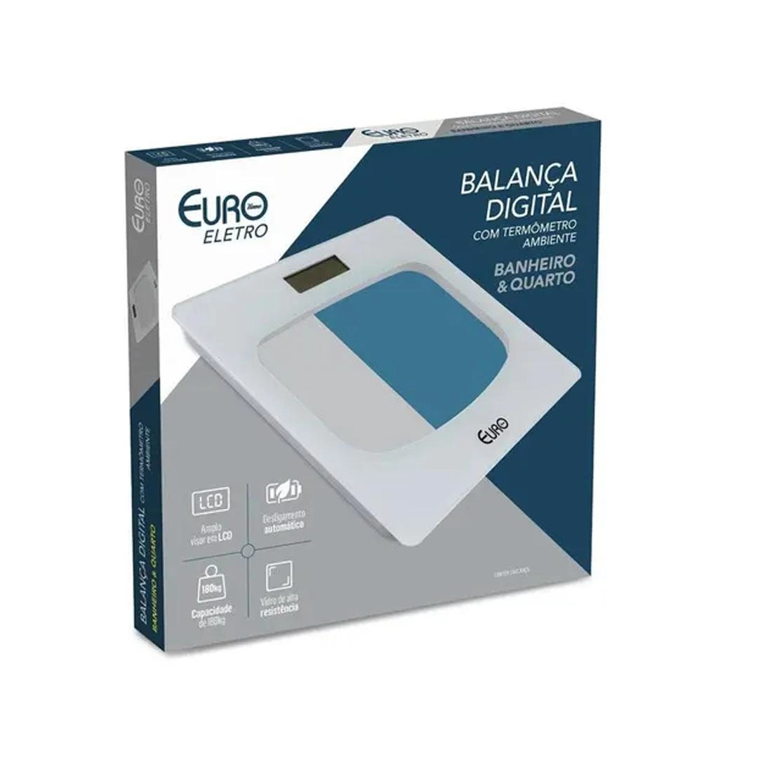 Balança digital para banheiro branca 180kg com visor lcd - Euro Home