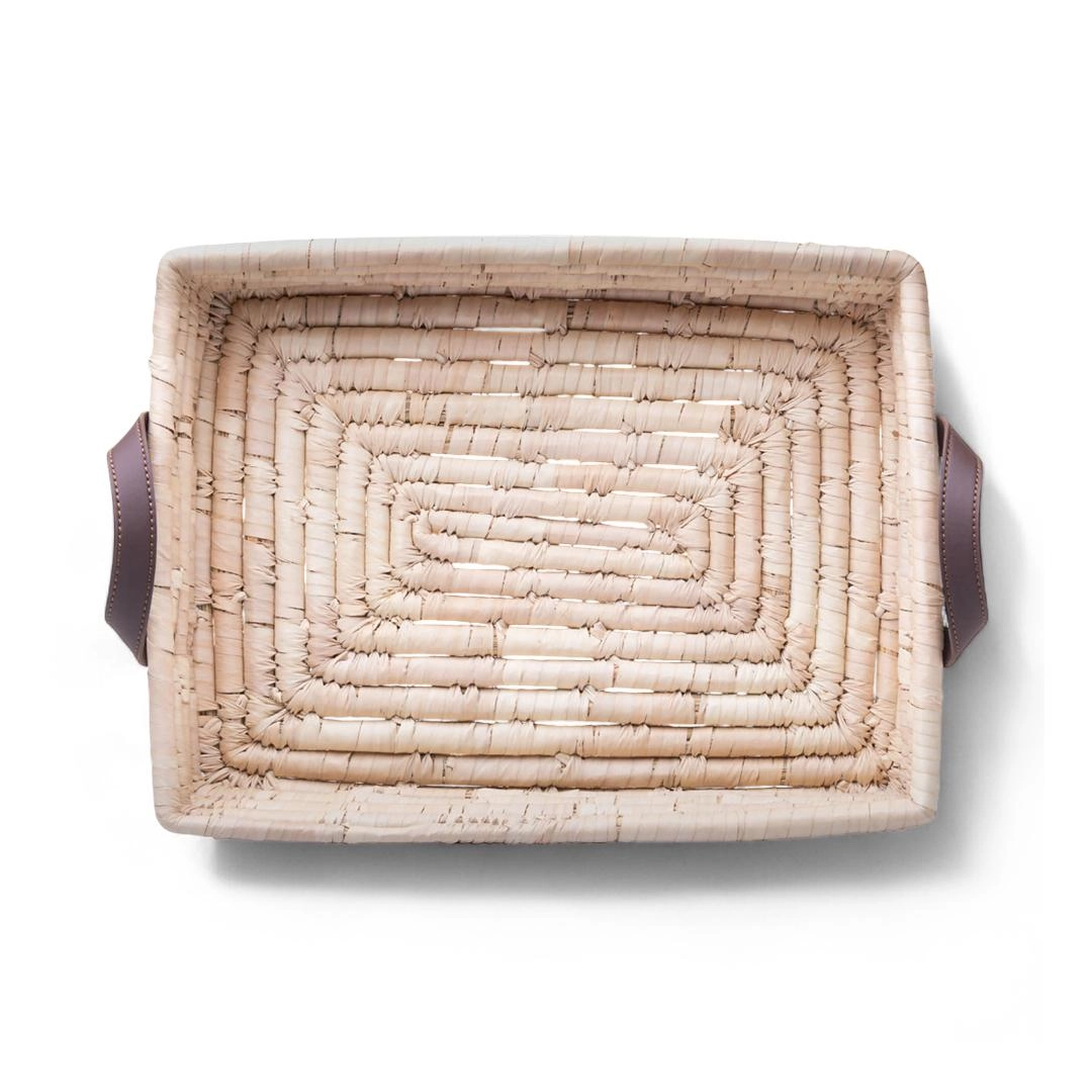Bandeja Retangular Braid Decorativa Fibra Nat/Couro Lyor Design