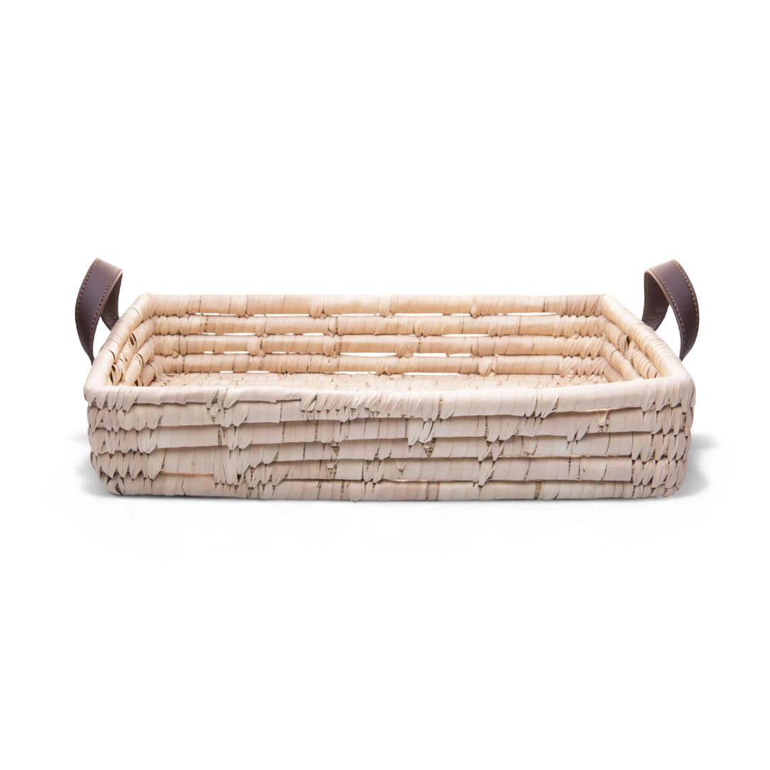 Bandeja Retangular Braid Decorativa Fibra Nat/Couro Lyor Design