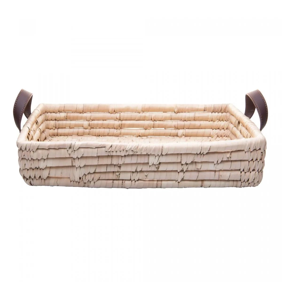 Bandeja Retangular Braid Decorativa Fibra Nat/Couro Lyor Design