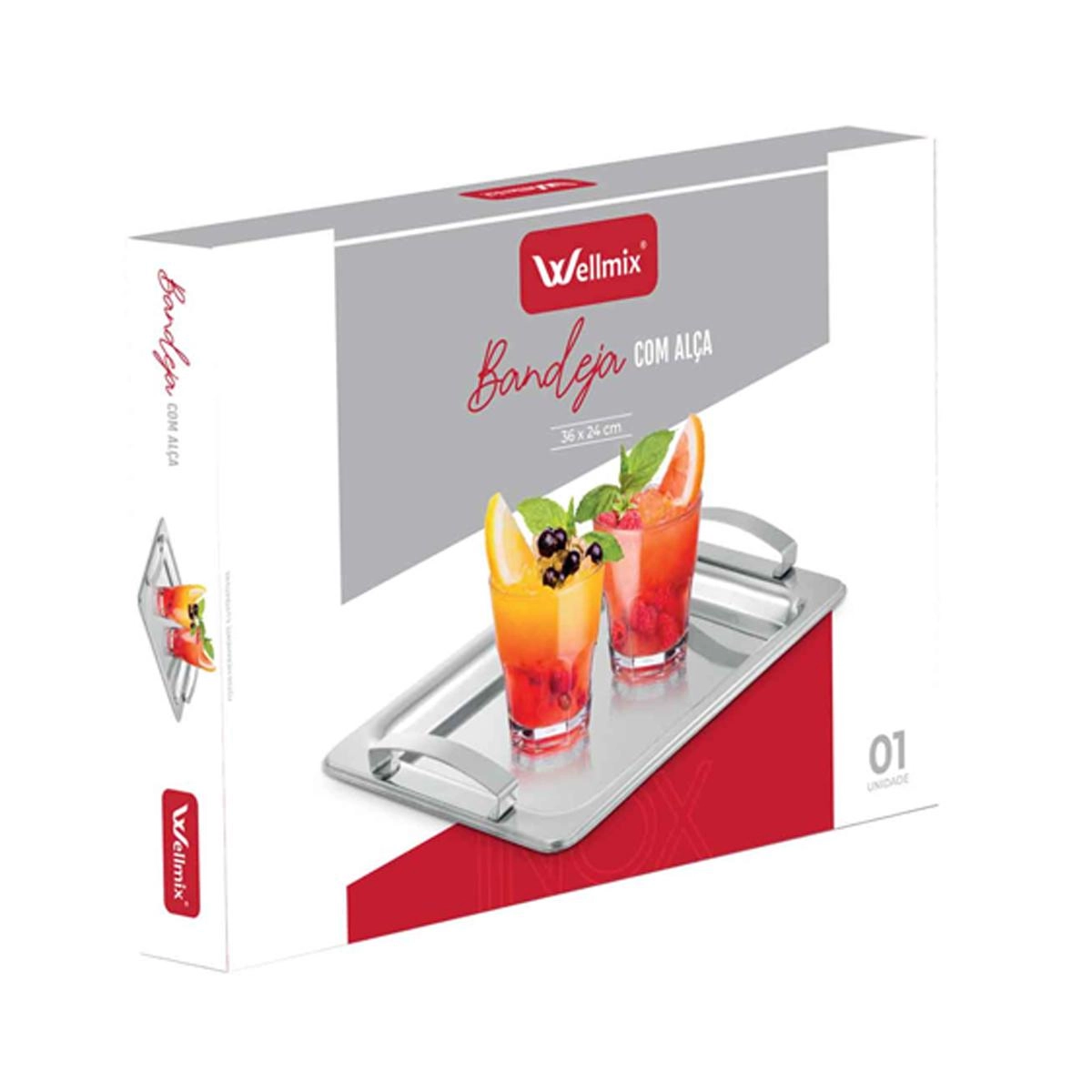 Bandeja retangular em inox com alças 36 x 24 cm - Wellmix