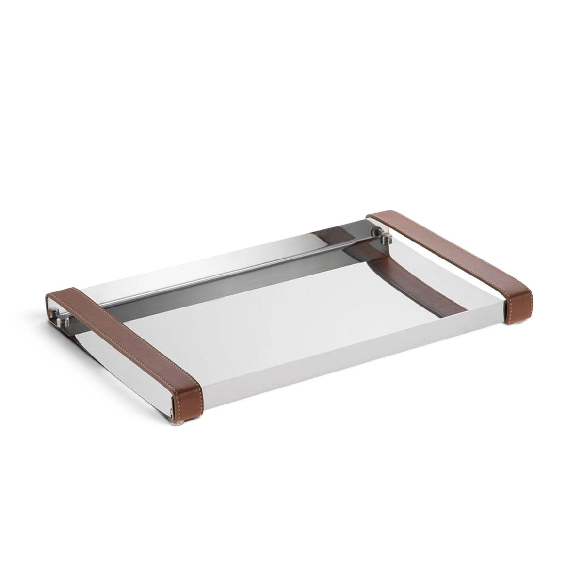 Bandeja retangular Firenze em inox com alças de couro 40 x 26,5 cm - Forma