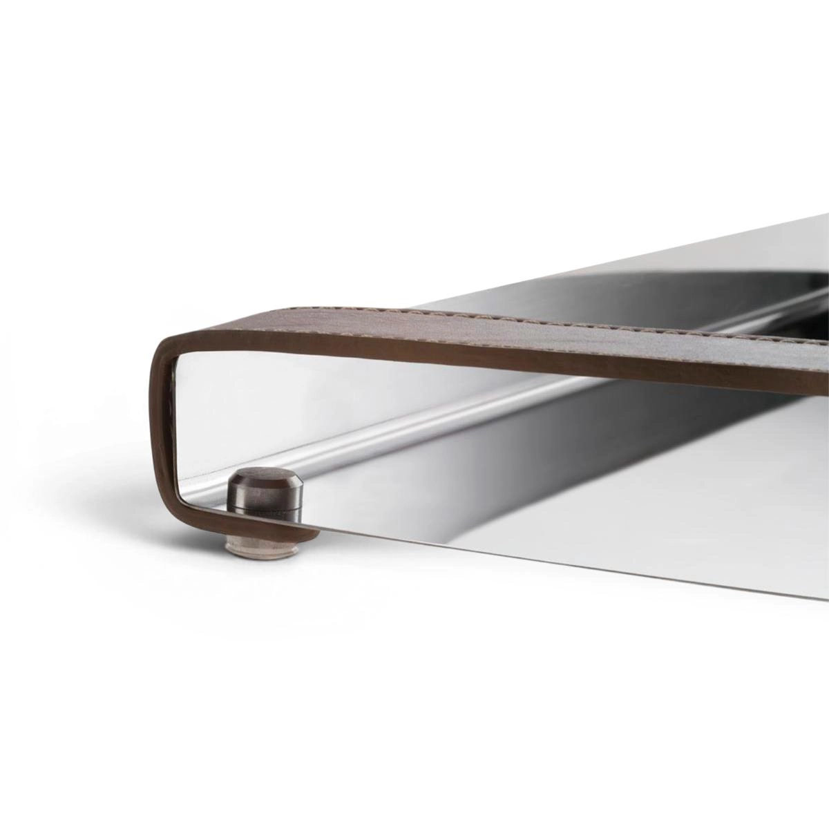 Bandeja retangular Firenze em inox com alças de couro 40 x 26,5 cm - Forma