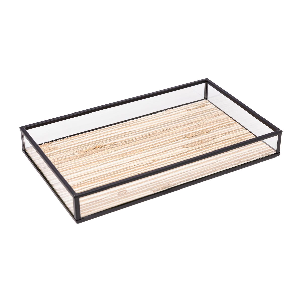 Bandeja Retangular Metal C/ Palha 15x25cm Lyor Design - Preta