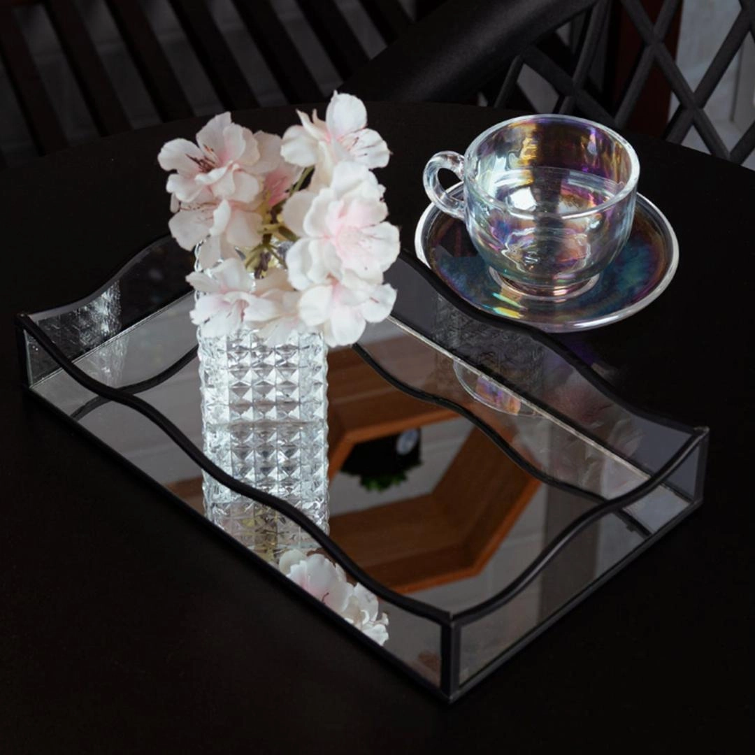 Bandeja Retangular Ocean C/ Espelho 15x25x4cm Metal Preta Lyor Design