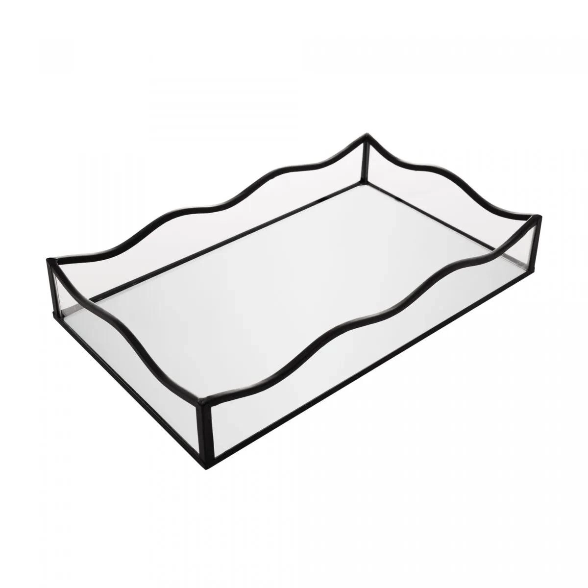 Bandeja Retangular Ocean C/ Espelho 15x25x4cm Metal Preta Lyor Design