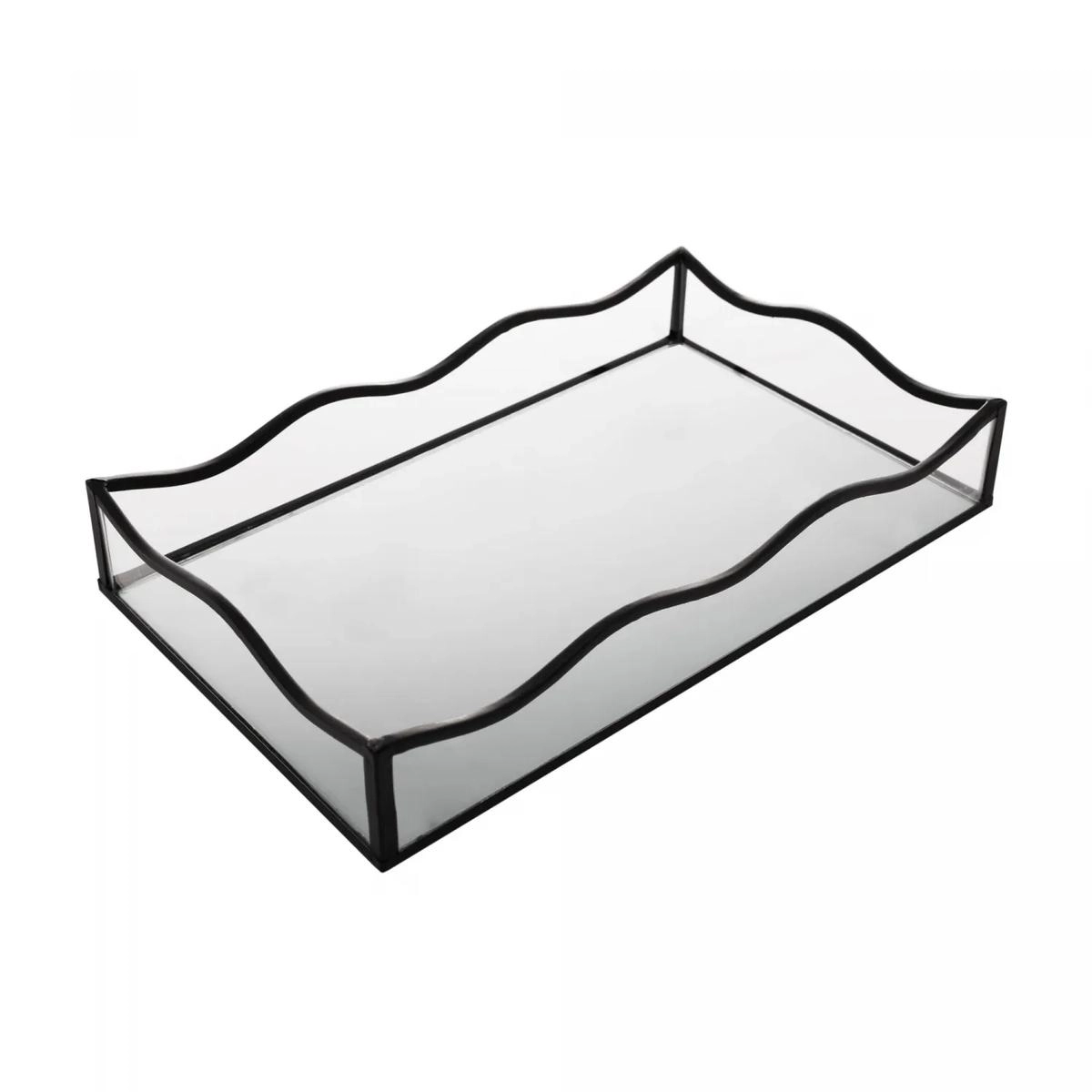 BANDEJA RETANGULAR OCEAN PRETA METAL C/ ESPELHO 20X30X4CM LYOR DESIGN