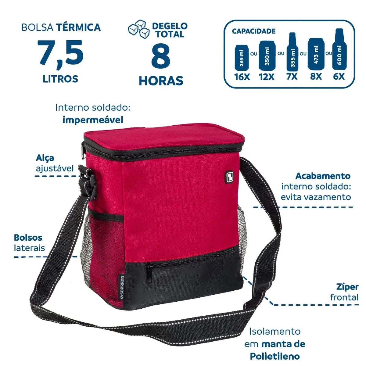 BOLSA TERMICA 09000017817 TROPICAL 7,5LTS VERMELHO SOPRANO
