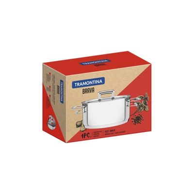Caçarola brava com tampa em aço inox fundo triplo 20cm 2,9L - Tramontina