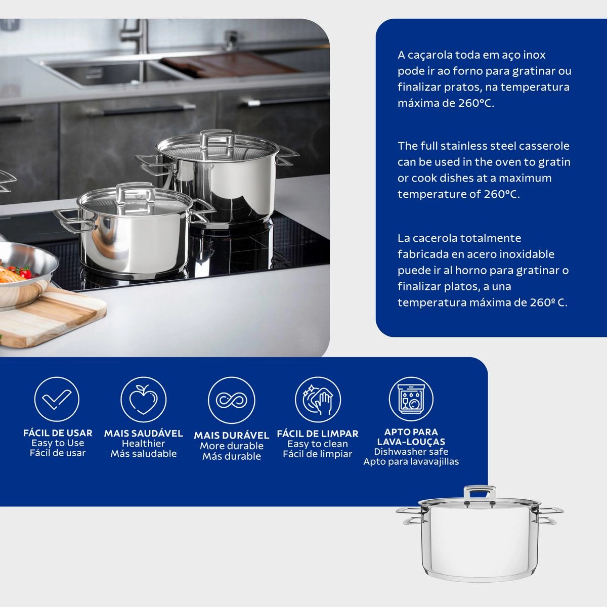 CACAROLA 62403/240 BRAVA 24CM 4,8LTS INOX TRAMONTINA