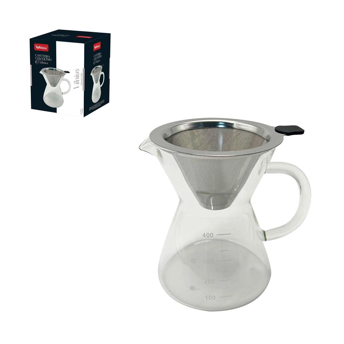 Cafeteira com filtro Vilnius em borossilicato 400 ml - Wellmix