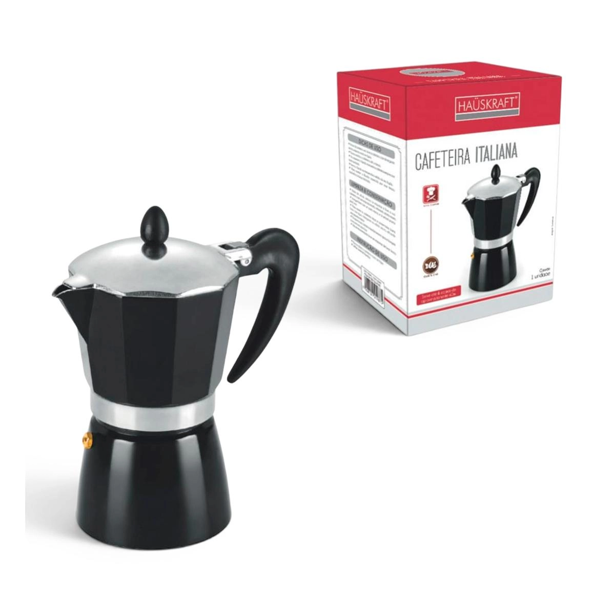 Cafeteira italiana para 6 xícaras em alumínio 300ml preta - Etilux
