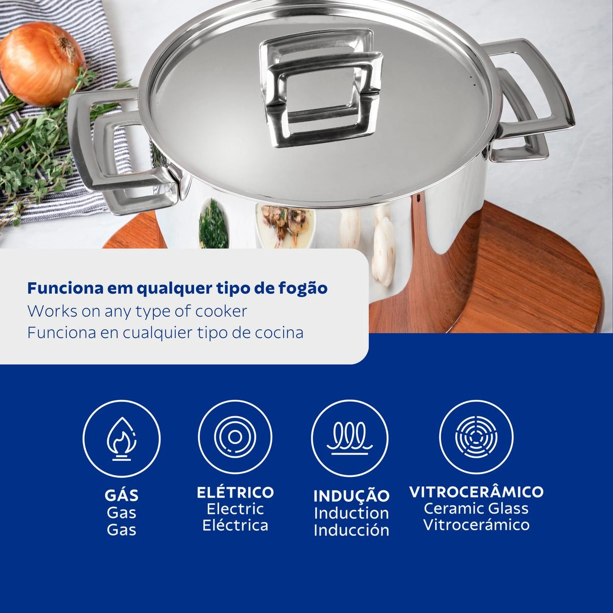 Caldeirão brava 20cm 4,6L com tampa e fundo triplo inox - Tramontina