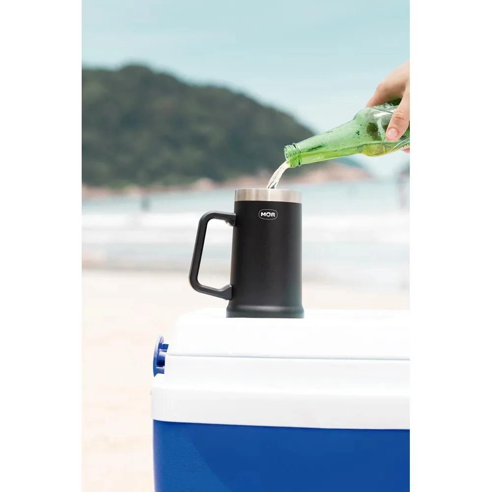 CANECA CERVEJA TERMICA 8810 PRETA 500ML MOR
