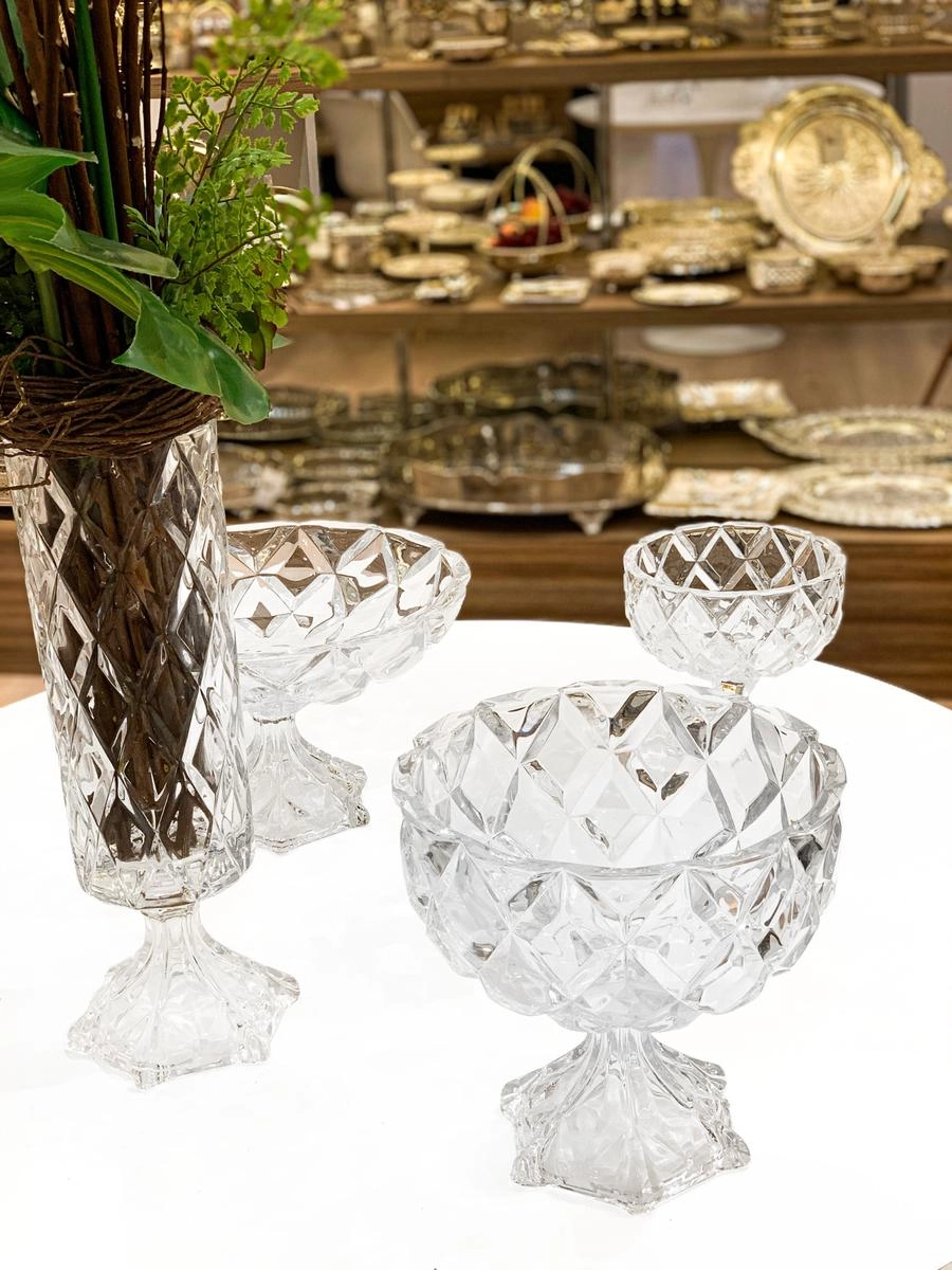 CENTRO MESA 4432 DELI DIAMOND 24CM C/ PE VIDRO LYOR DESIGN