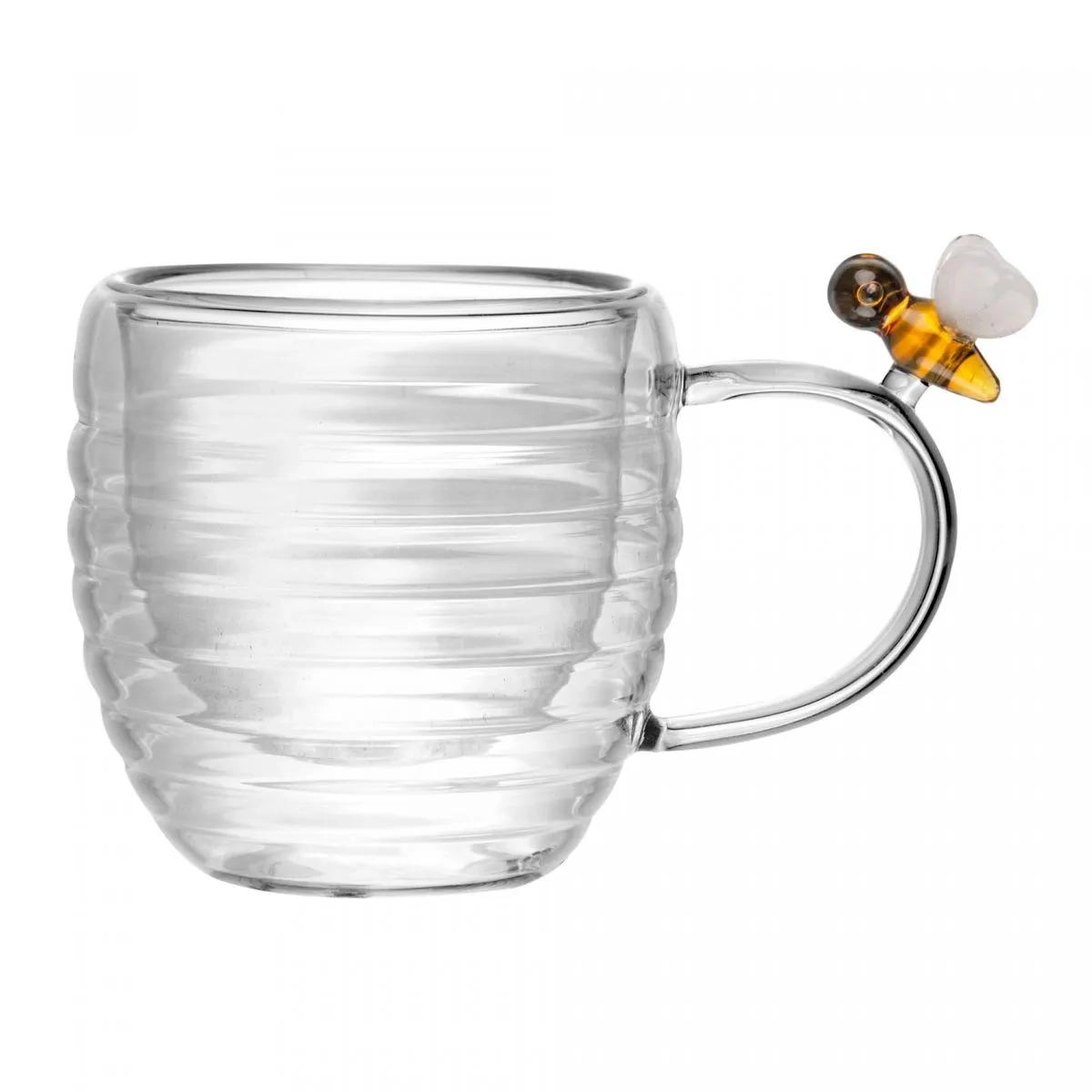 Conj 2 Xicaras Cafe Parede Dupla Lovely Bee 80ml Vidro Lyor Design