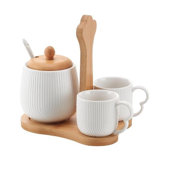 Conj 2 Xicaras Cafe/Acucareiro Oasis C/ Suporte Bambu Hercules Mundial