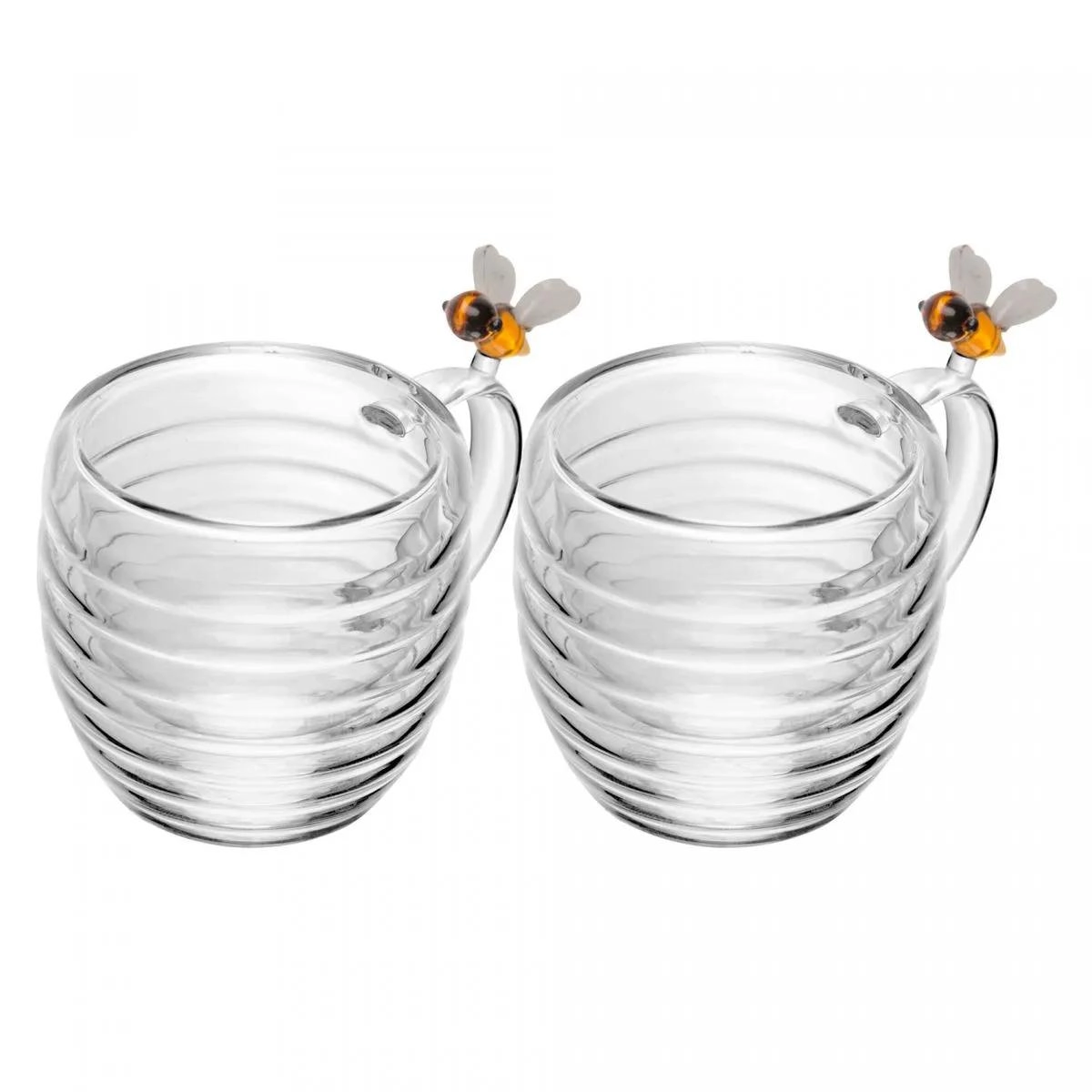 Conj 2 Xicaras Cha Parede Dupla Lovely Bee 180ml Vidro Lyor Design