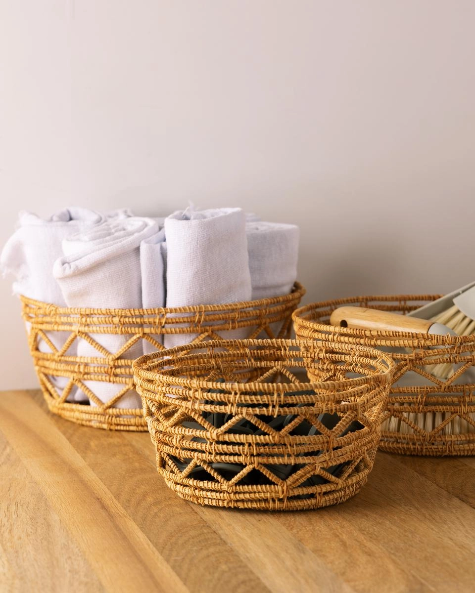 Conj 3 Cestas Redonda 5482 Palm Fibra Natural Lyor Design