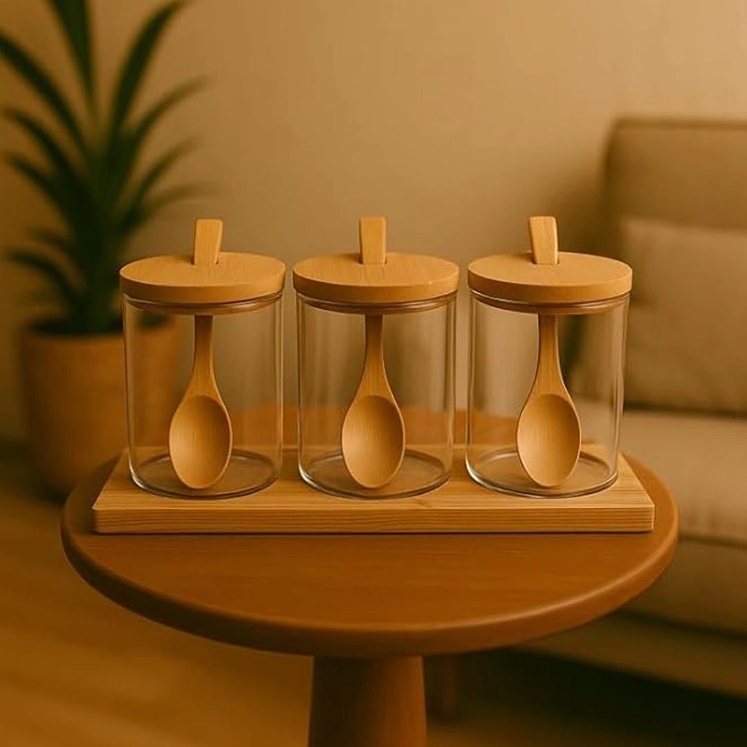 Conjunto de porta temperos 3 peças com colher e bandeja 400ml - Vista Home