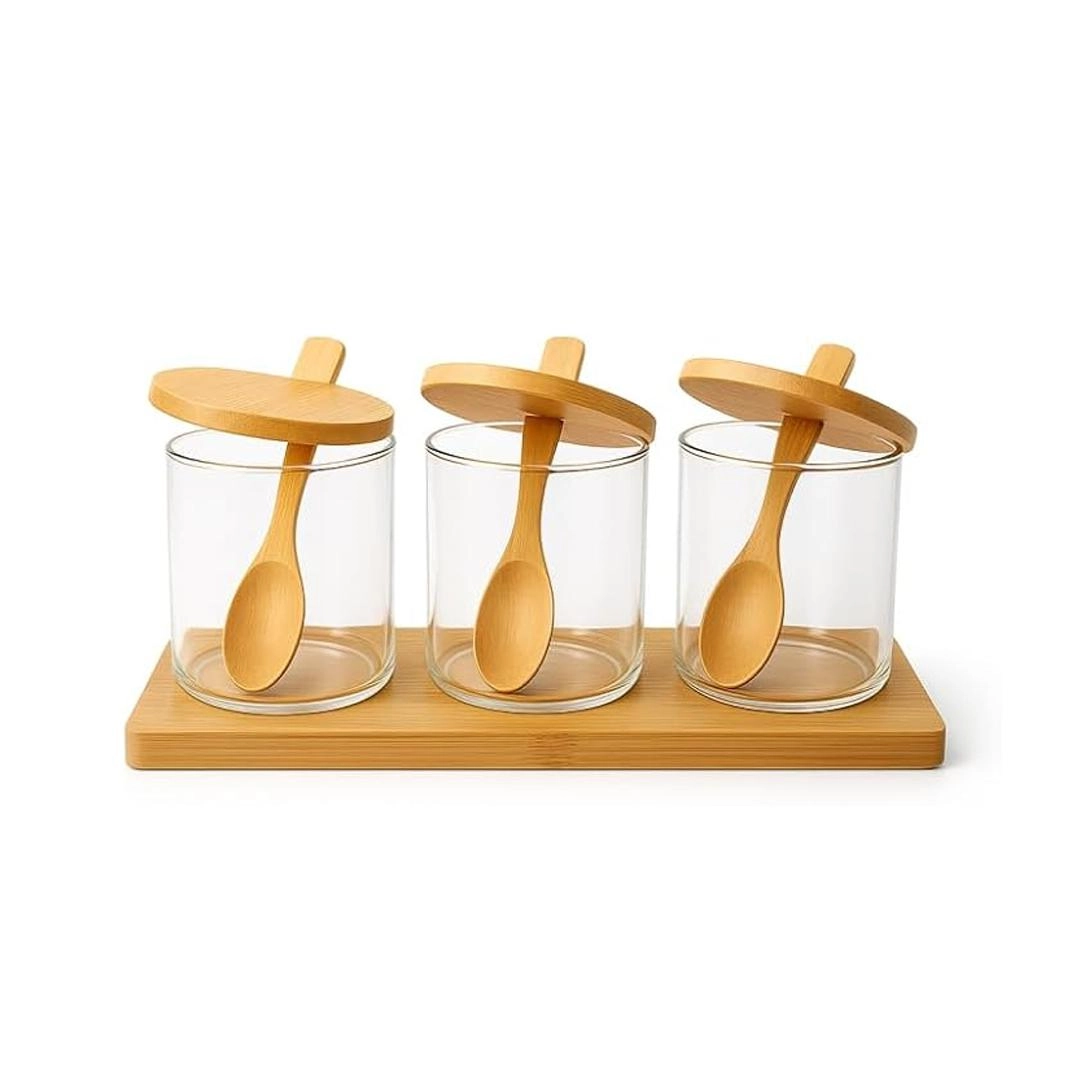 Conjunto de porta temperos 3 peças com colher e bandeja 400ml - Vista Home