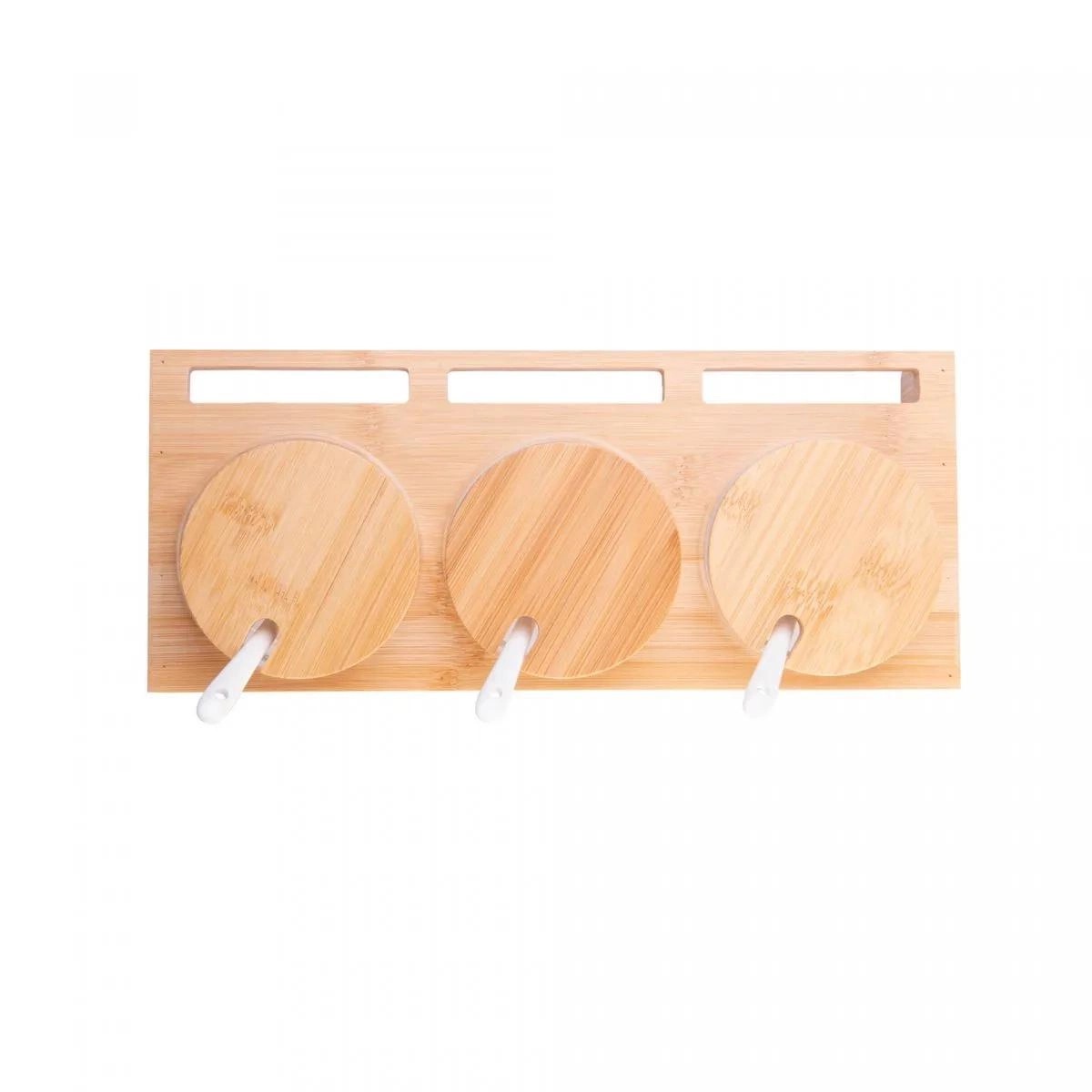 Conj 3 Porta Temperos Vidro 230ml C/ Tampa E Suporte Bambu Rojemac