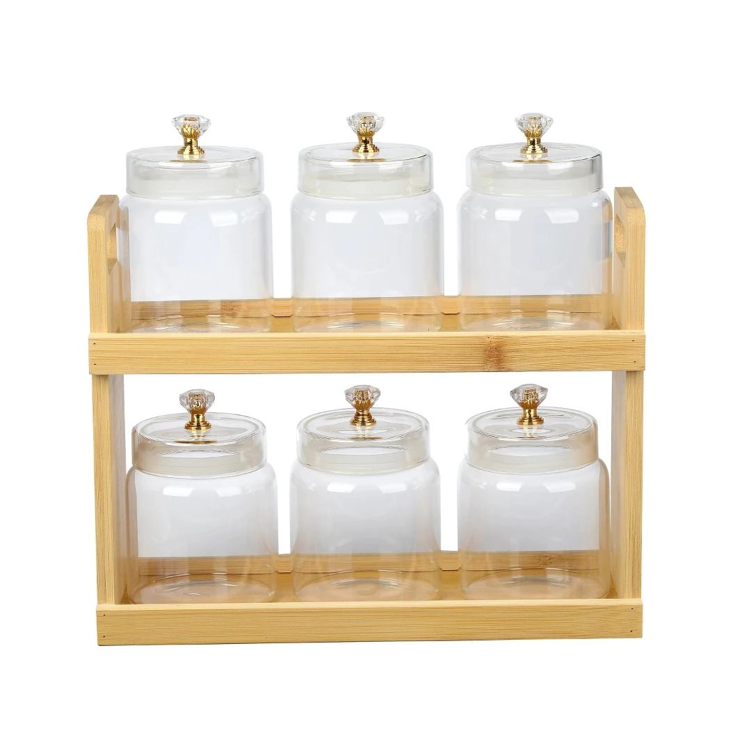 CONJ 6 PORTA CONDIMENTOS 30900 VIDRO 300ML C/ SUPORTE BAMBU FULLFIT