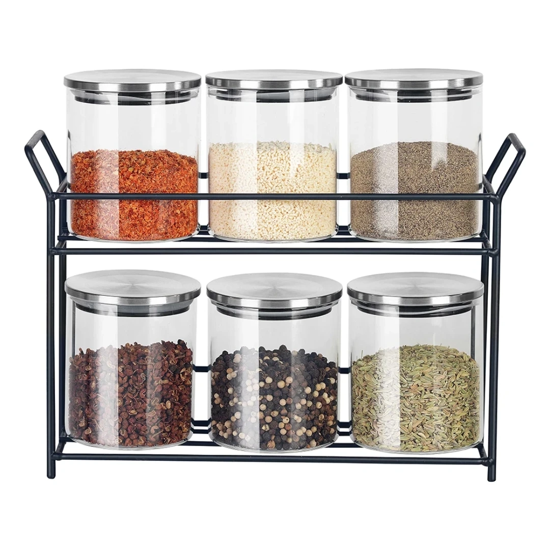 Conj 6 Porta Condimentos 350ml C/ Suporte Metal Fullfit