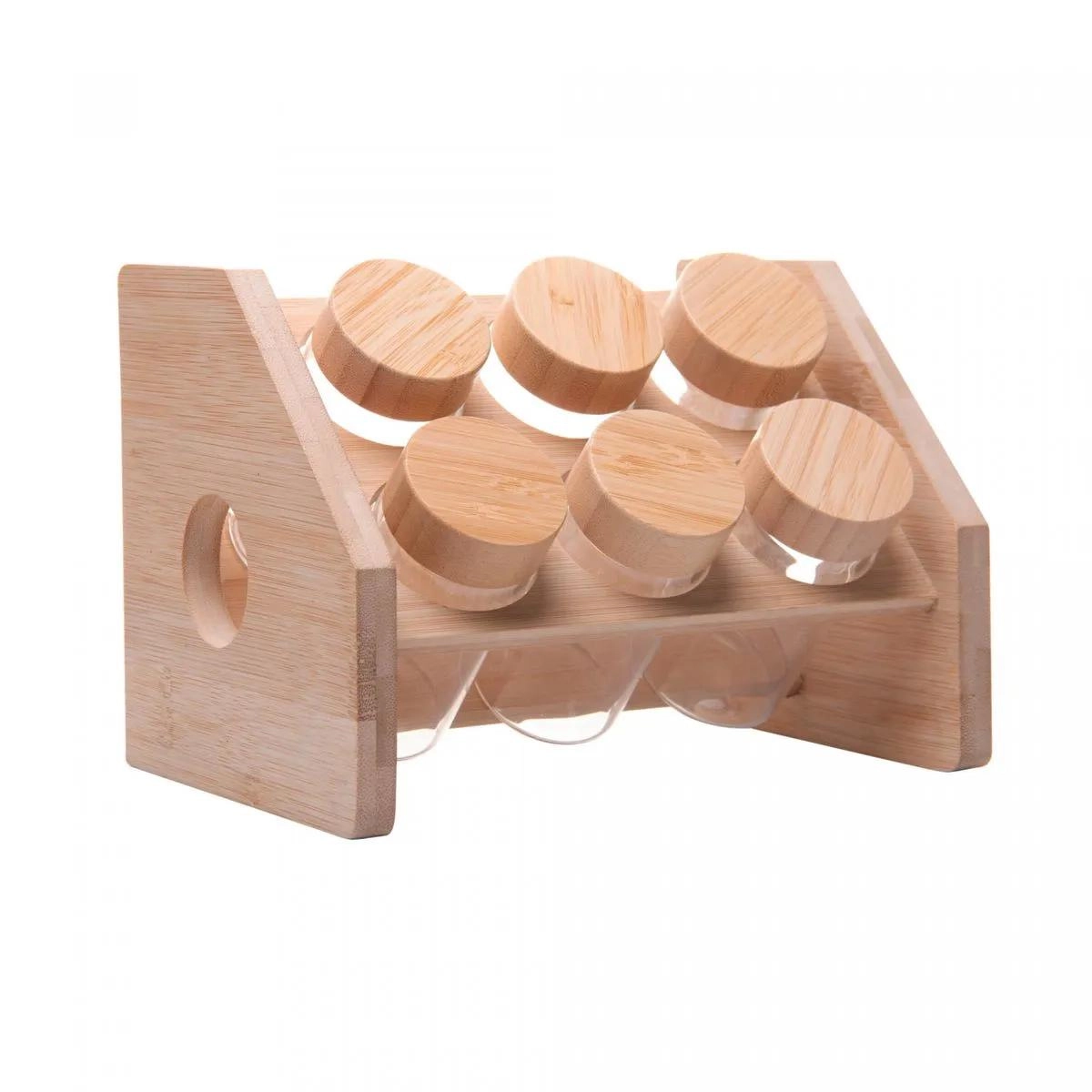 CONJ 6 PORTA TEMPEROS 20697 VIDRO 120ML SUPORTE BAMBU ROJEMAC