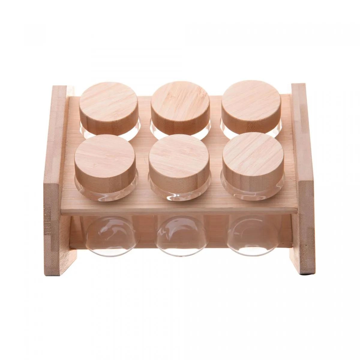 CONJ 6 PORTA TEMPEROS 20697 VIDRO 120ML SUPORTE BAMBU ROJEMAC