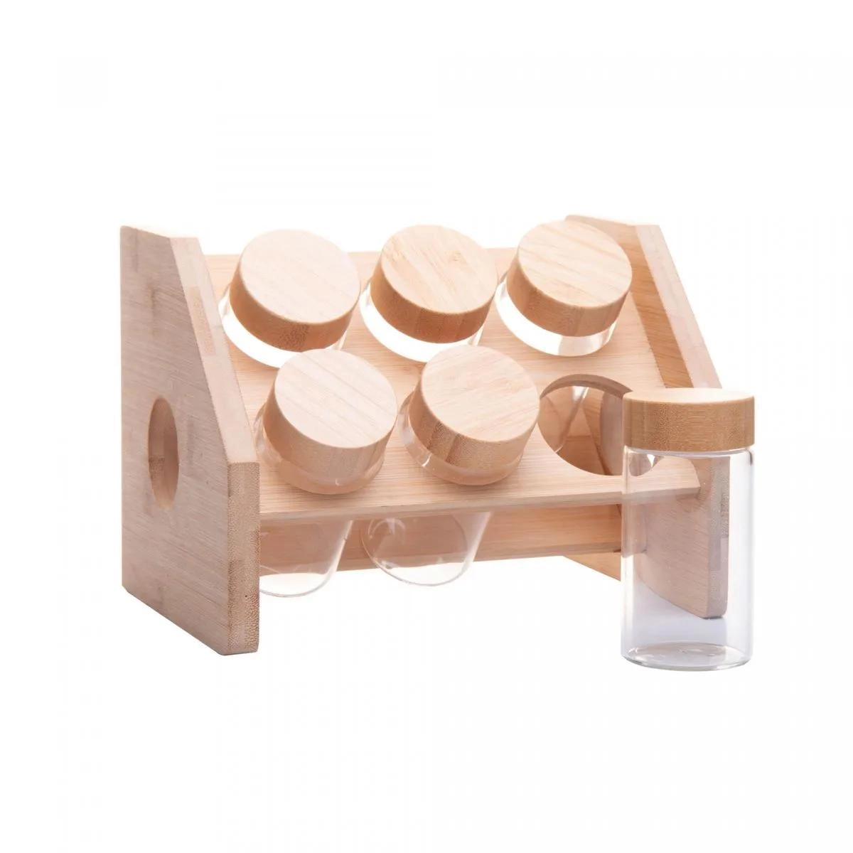 CONJ 6 PORTA TEMPEROS 20697 VIDRO 120ML SUPORTE BAMBU ROJEMAC