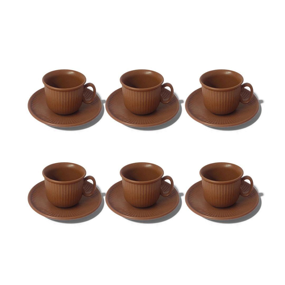 Conj 6 Xicaras Cafe Wellig 90ml C/ Pires Fullfit- Terracota
