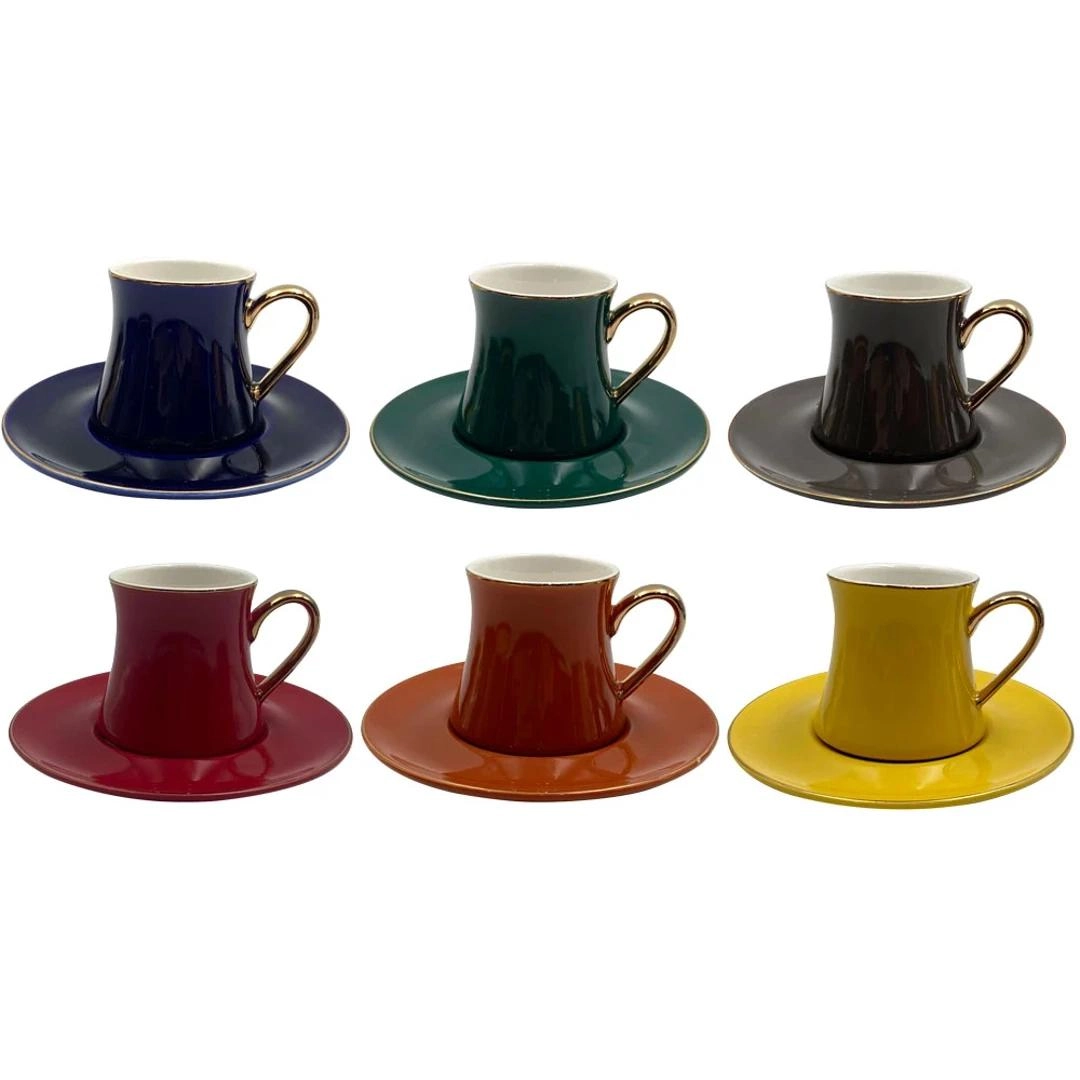 Conj 6 Xicaras Cha Gallet New Bone 200ml C/ Pires Colorido Fullfit