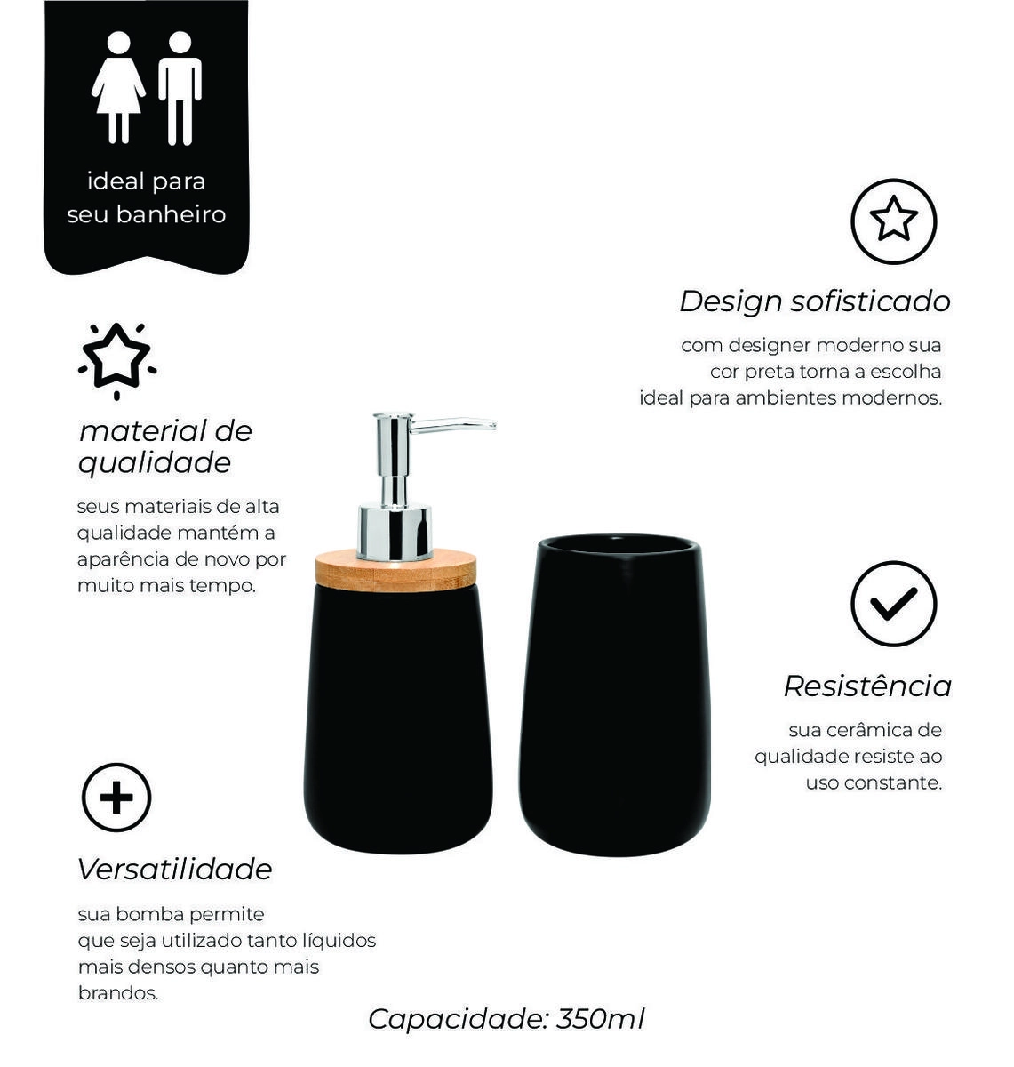 Conj Banheiro Bambu Black 2pcs Mimo Style