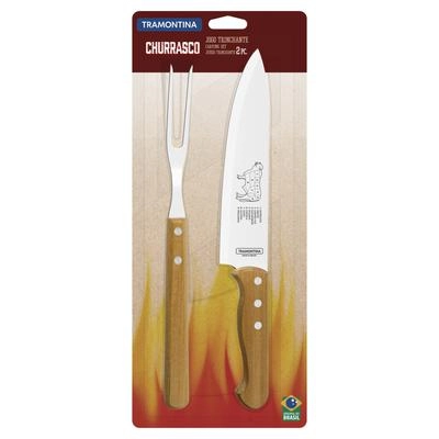 Conjunto trinchante churrasco dynamic 2 peças com lâminas em aço inox e cabos de madeira - Tramontina