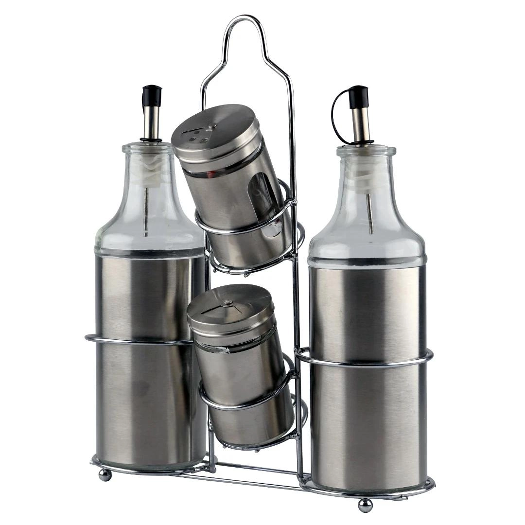 Conj Galheteiro 4pcs Vidro Suporte Metal Fullfit