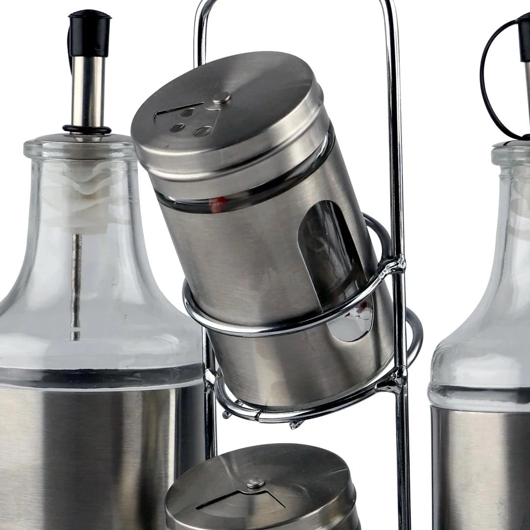 Conj Galheteiro 4pcs Vidro Suporte Metal Fullfit