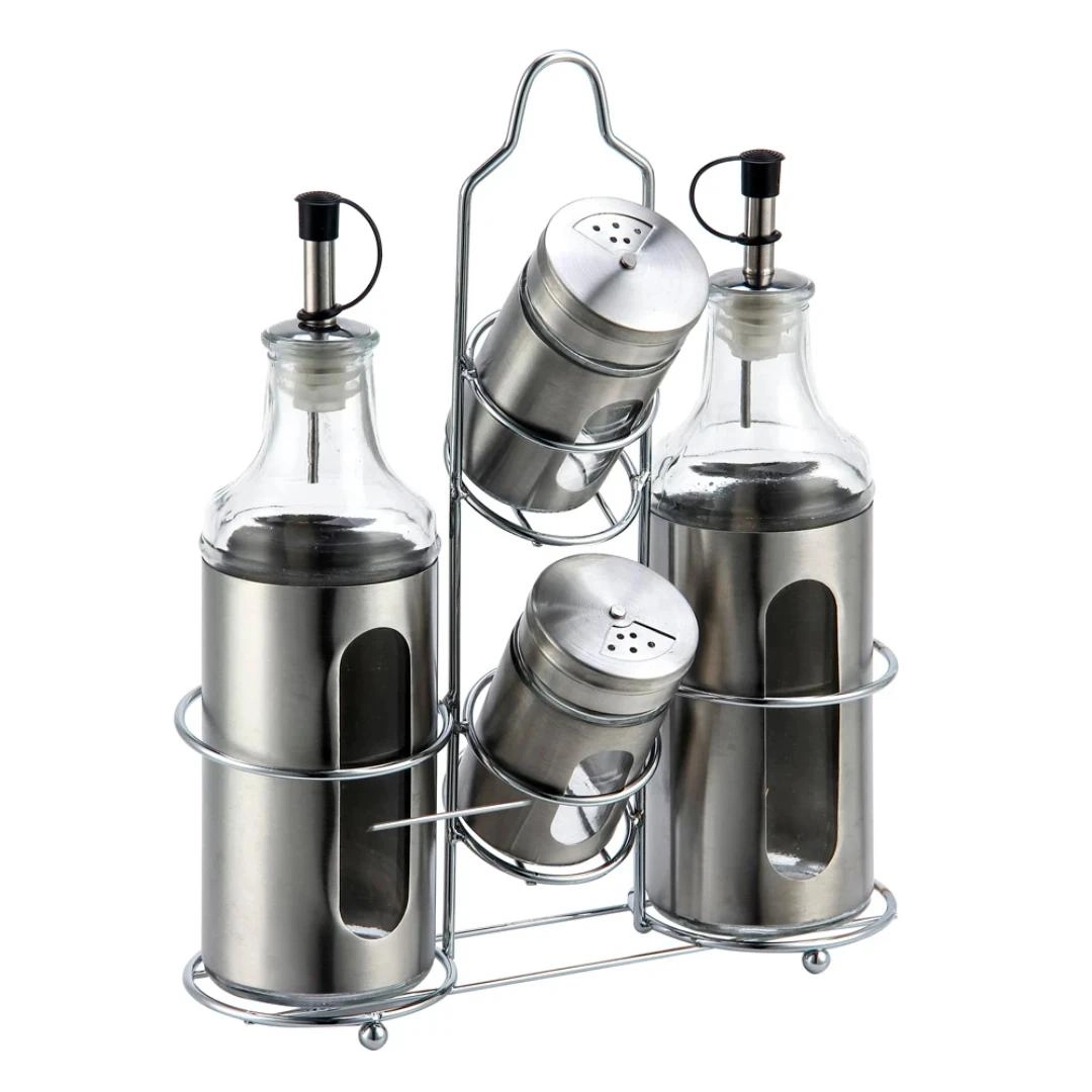 Conj Galheteiro 4pcs Vidro Suporte Metal Fullfit