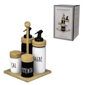 CONJ GALHETEIRO GLHT069 DOHA 4PCS C/ SUPORTE BAMBU